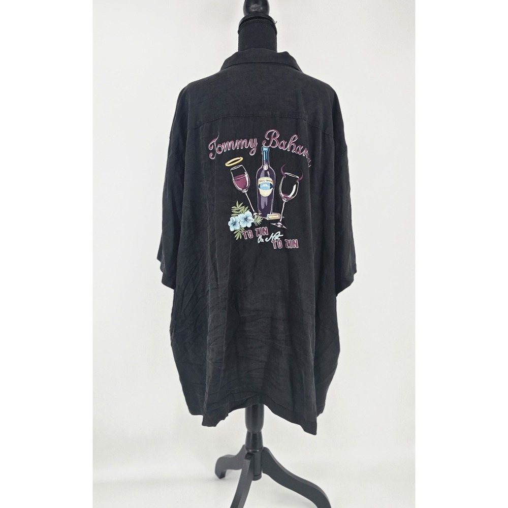 Tommy Bahama To Zin Or Not To Zin Black 100% Silk Embroidered Camp Shirt 4XB EUC